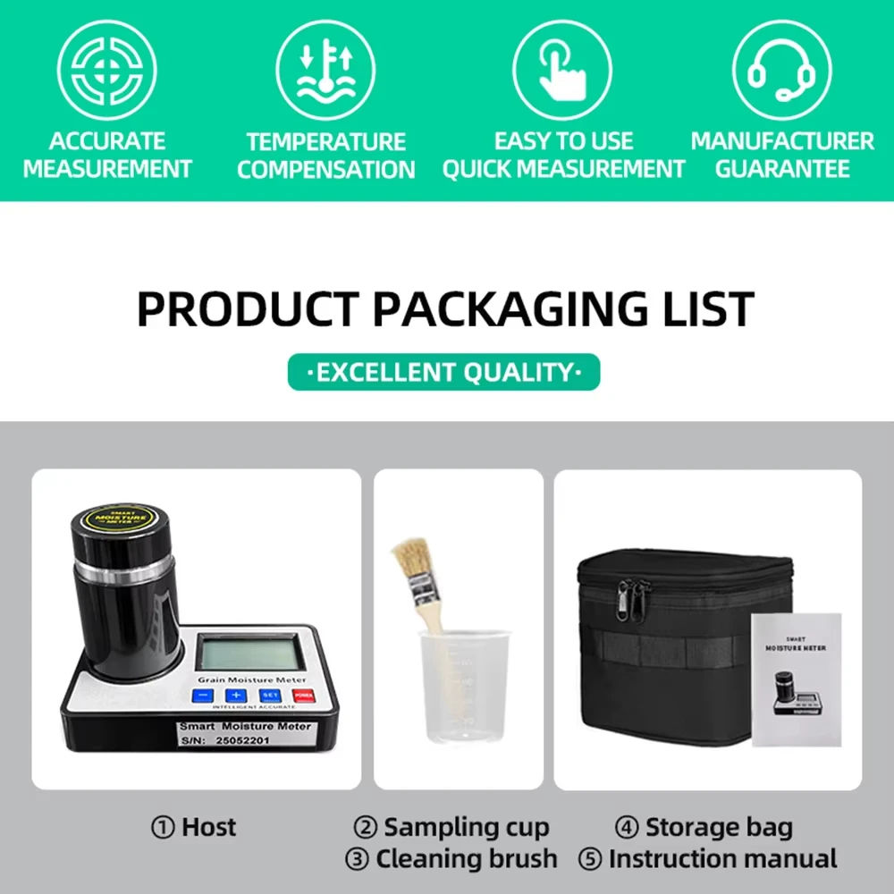 Smart Grain Humidity Tester 19 Kinds Grains 8%-30% Moisture Analyzer For Wheat Soybean Rice Peanut Coffee Bean Almonds