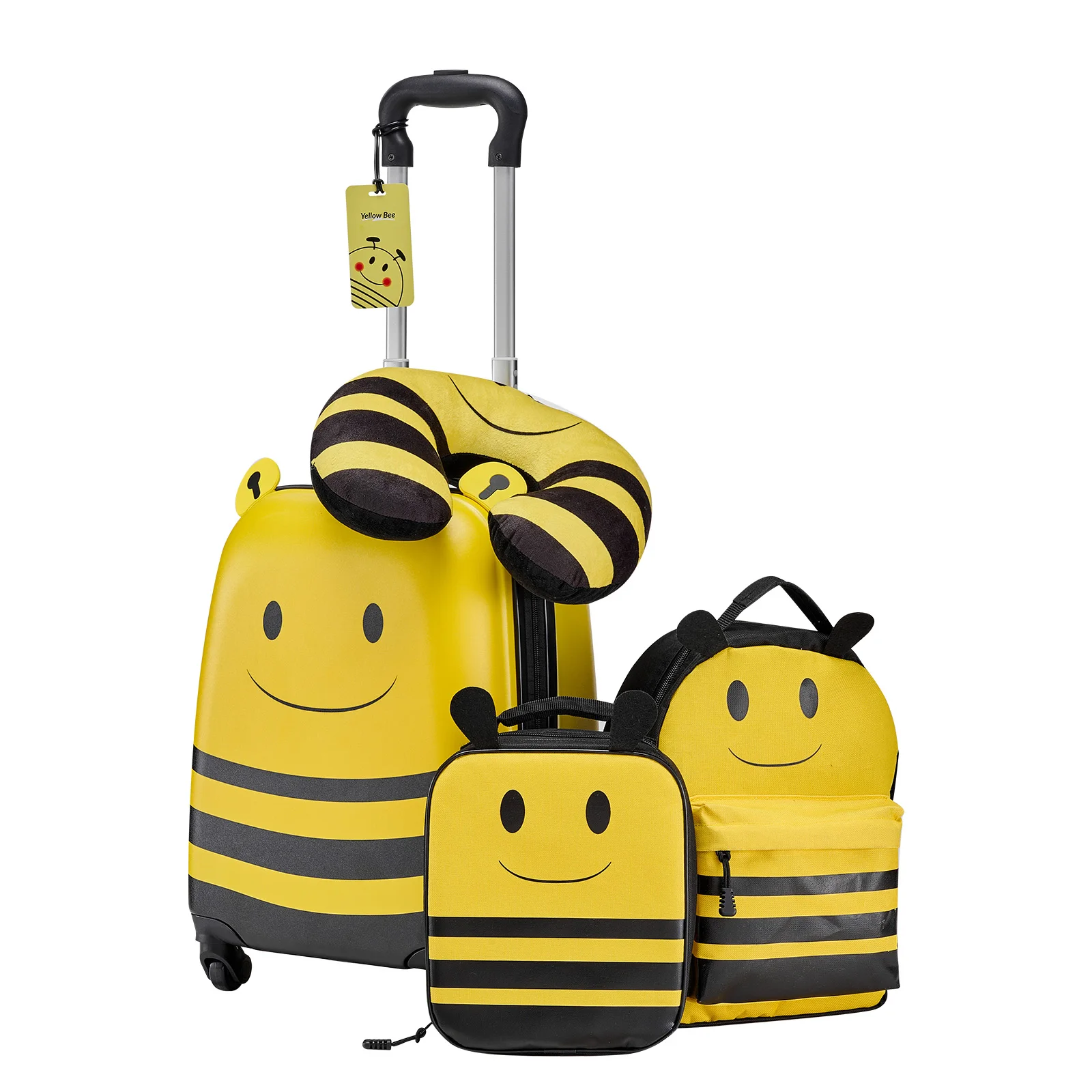 

SucceBuy 5pcs Kids Luggage Set 18in Rolling Wheels Travel Suitcase with Backpack & U-shape Pillow Kids Carry on Luggage Set