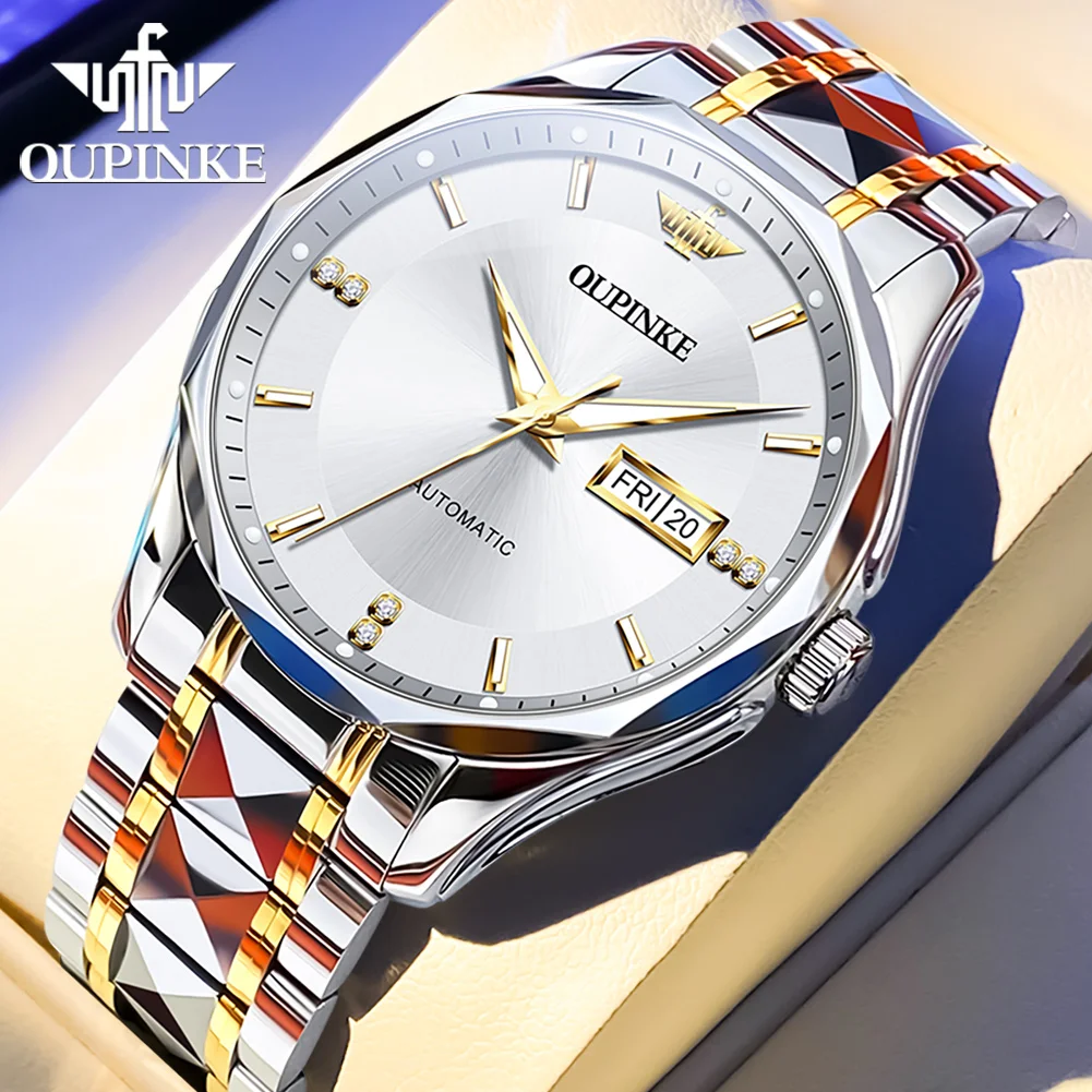 OUPINKE 3295 Imported Automatic Movement Mechanical Watch Business Dress Wristwatch  Auto Date Waterproof