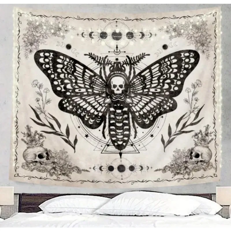 

Гобелен с черепом и молью, настенный гобелен для гостиной, офиса, спальни, общежития и украшения дома