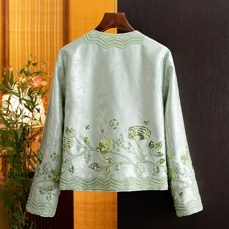 Chinese Style Heavy Embroidery Short Jacket for Women 2026 Autumn New Chinese-Style Beaded Sequin Stylish Age-Reducing Top for Women