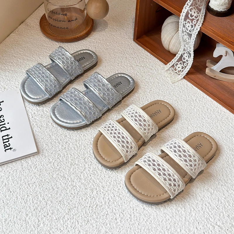 

Summer Girl'S Slippers Woven Breath-Mesh Casual Daily Kids Sandals Fashion Slip Resistant Light Soft Sole Children Shoes 26-36