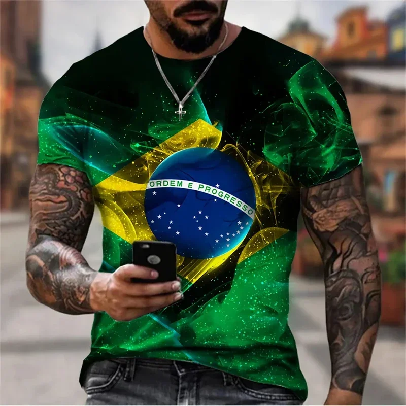 2024 Man Fashion Brazil Pattren T-Shirt Harajuku Men's Brasil Flag 3D Print Casual Sports Gym Tops Casual Short Sleeve Tshirts