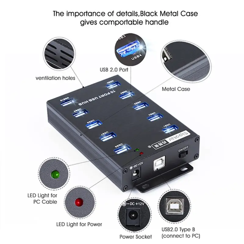SIPOLAR Industrial USB HUB Syncs 10 Ports For Bitcoin Miner Cryptocurrency Mining Data Transfer Synchronization