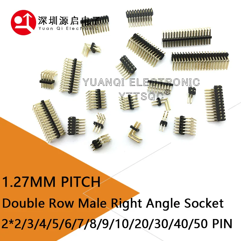5pcs 1.27mm 2X2/3/4/5/6/7/8/9/10/25/40/50P RA Pin Header 0.05