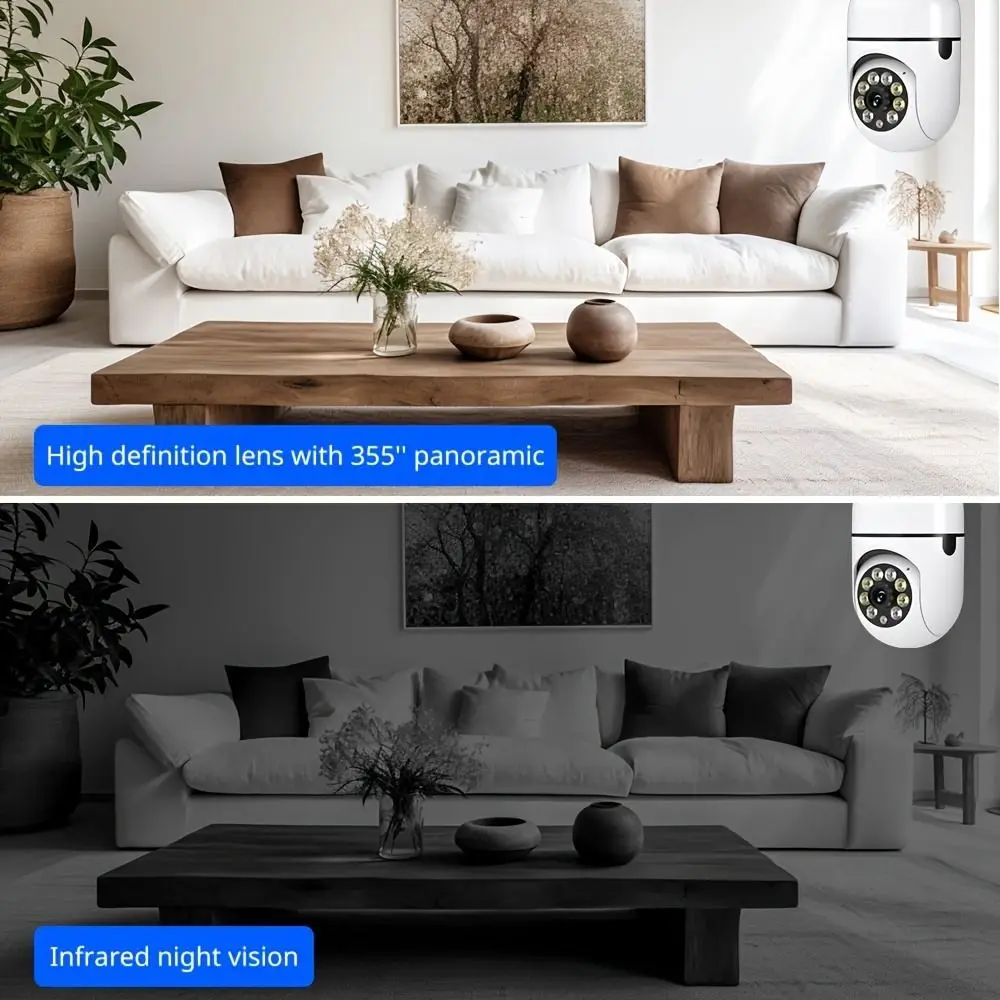 

360 Degree Light Bulb Security Camera Full Color Night Vision 5GHz WiFi Wireless WiFi Camera E27 Light Socket Screw In Design