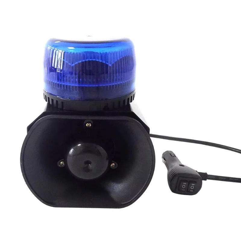Alarm Horn Speaker 8 Flashing Mode 6 Tones Magnet Base Blue Beacon Ambulance Light
