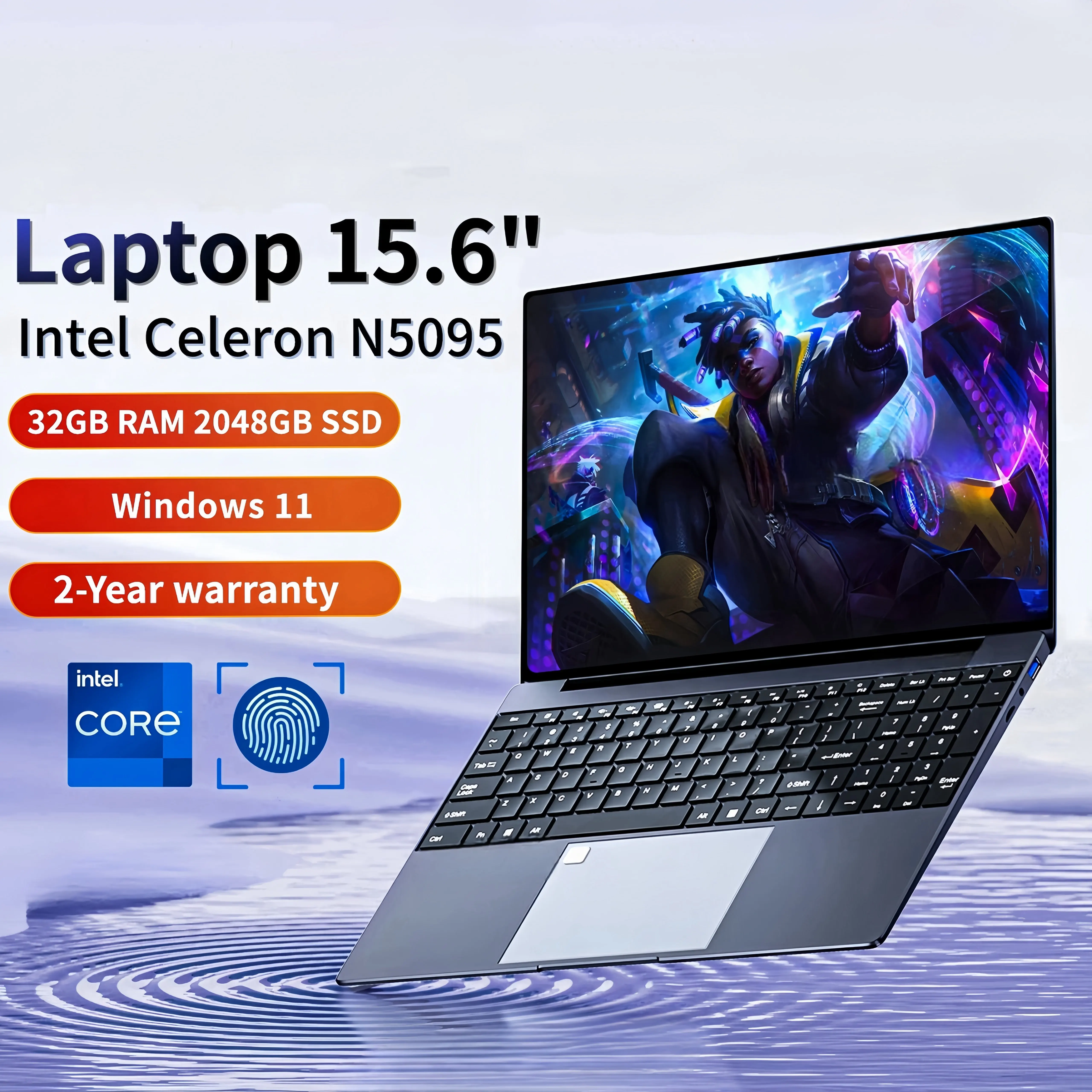 

New Original 15.6 Inch Portable Laptop Intel N5095 32GB DDR4 2TB Windows 11 Gaming Office Computer with Backlight Fingerprint