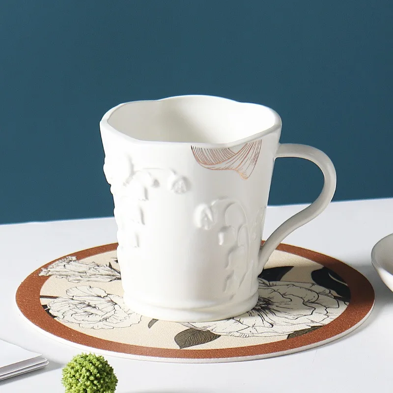 

Creative Lily Ceramic Cup Good-looking Embossed Flower Coffee Mug