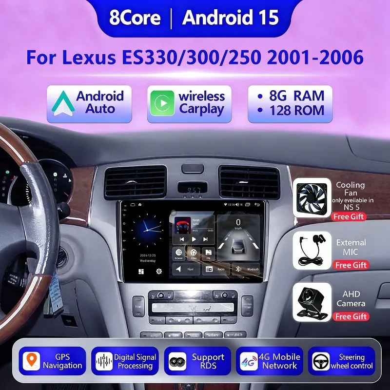 Android15 Car Radio For Lexus ES300 ES330 ES250 XV30 2001-2006 Wireless Carplay GPS Navigation Multimedia Video Stereo Player