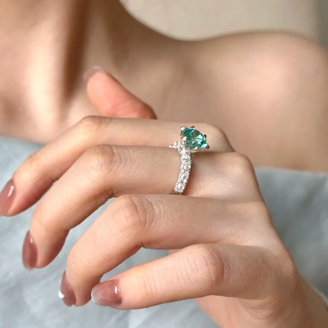 Verlobungsschmuck - Grüner Mint-Verlobungsring - Luxuriöser und modischer 3-Karat Grüner Diamant Sterling Silber Ring mit Mikrofassung – Detail 9