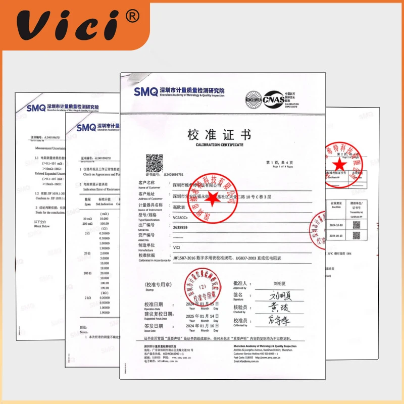 Vici VC480C+ SMQ/CNAS مقياس ميلي أوم رقمي معاير، 0.01 م أوم-2 كيلو أوم 4 أسلاك مع إضاءة خلفية وحامل بيانات (CAT III 50 فولت)