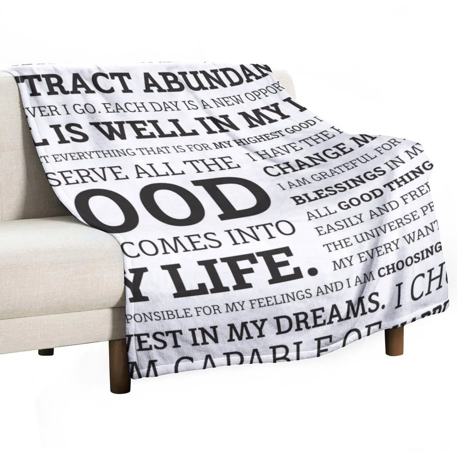 

Positive Affirmations (Black on White/Grey) Throw Blanket Soft Plaid Fluffy Softs Blankets