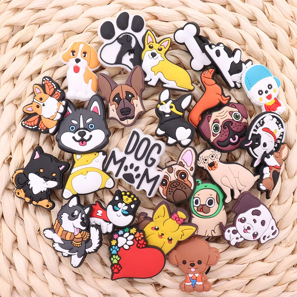 Hot Sale 1Pcs PVC Shoe Charms Dalmatian Teddy Husky Corgi Accessories Shoes Buckle Decorations Fit Bracelets Children Gift