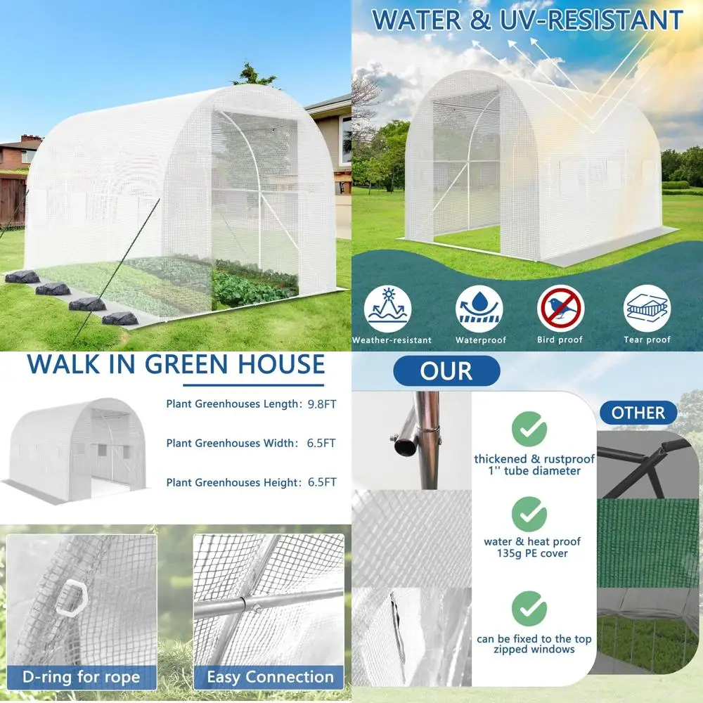 

Large Outdoor Heavy Duty Greenhouse 9.8x6.5x6.5FT with High Tunnel PE Cover and Irrigation Sprinkler System