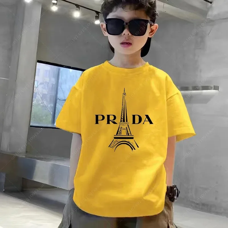 2024 New Kids T-shirt Cotton Luxury Brand Paris Print Shirt Summer Boys Girls Clothes Short Sleeves Kawaii Children Casual Tops