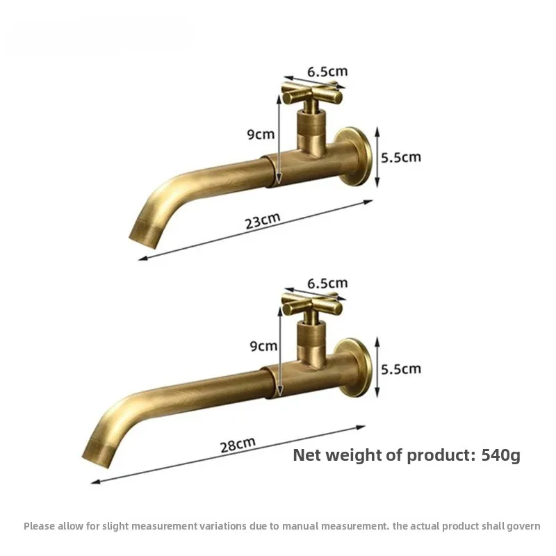 

Vintage Brass Wall Mounted Quick Open Extended Faucet Single Cold Tap for Household Mop Pool Outdoor Balcony