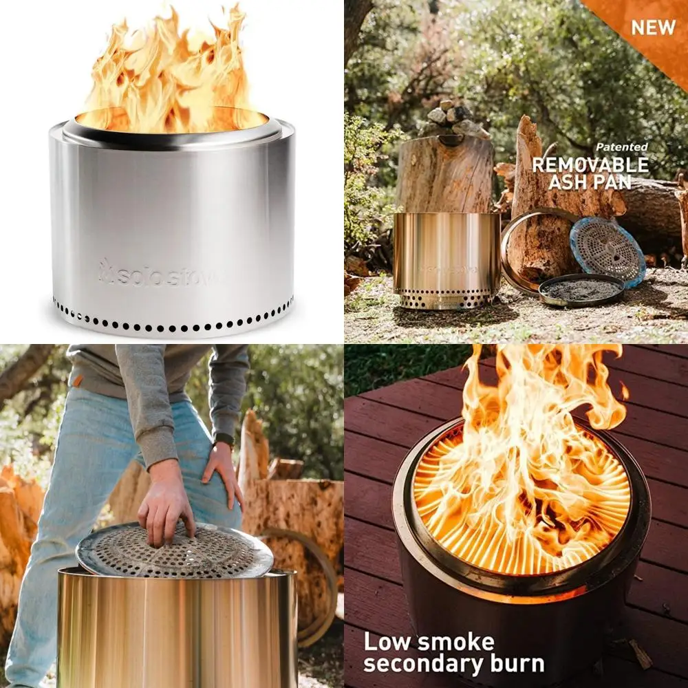 

Portable Outdoor Wood Burning Fire Pit, 19.5 Smokeless with Removable Ash Pan, Stainless Steel L