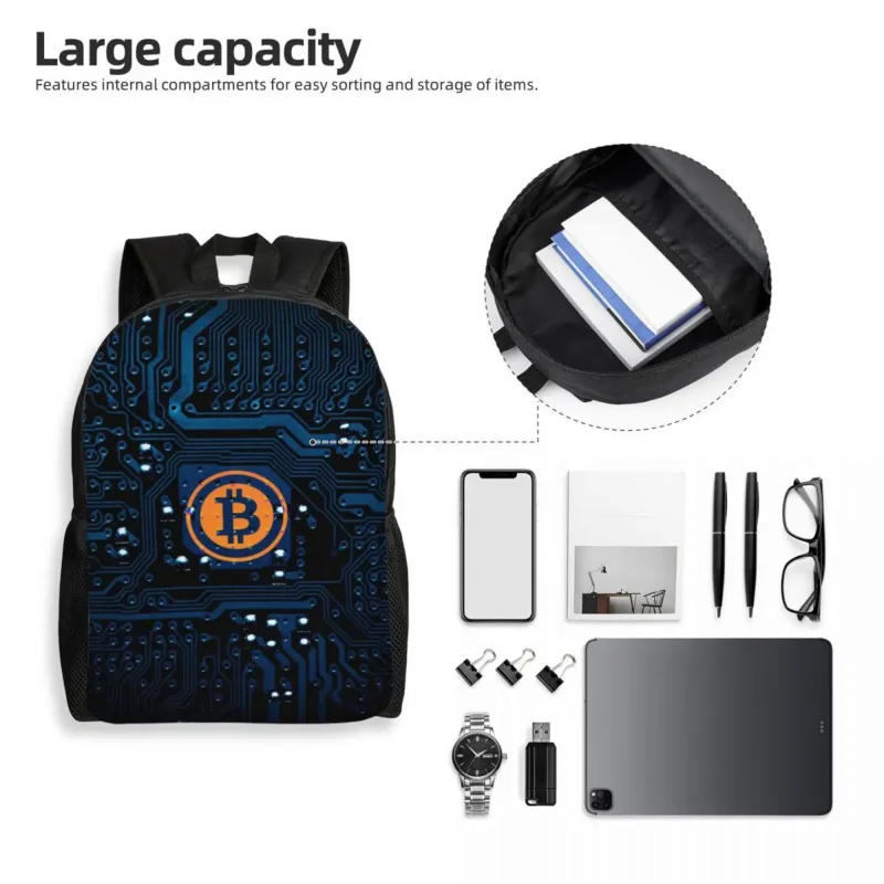 Bitcoin Computer Scheda madre Circuito CPU Zaino per donna Uomo Resistente all'acqua College School Btc Blockchain Bag Stampa Bookbag