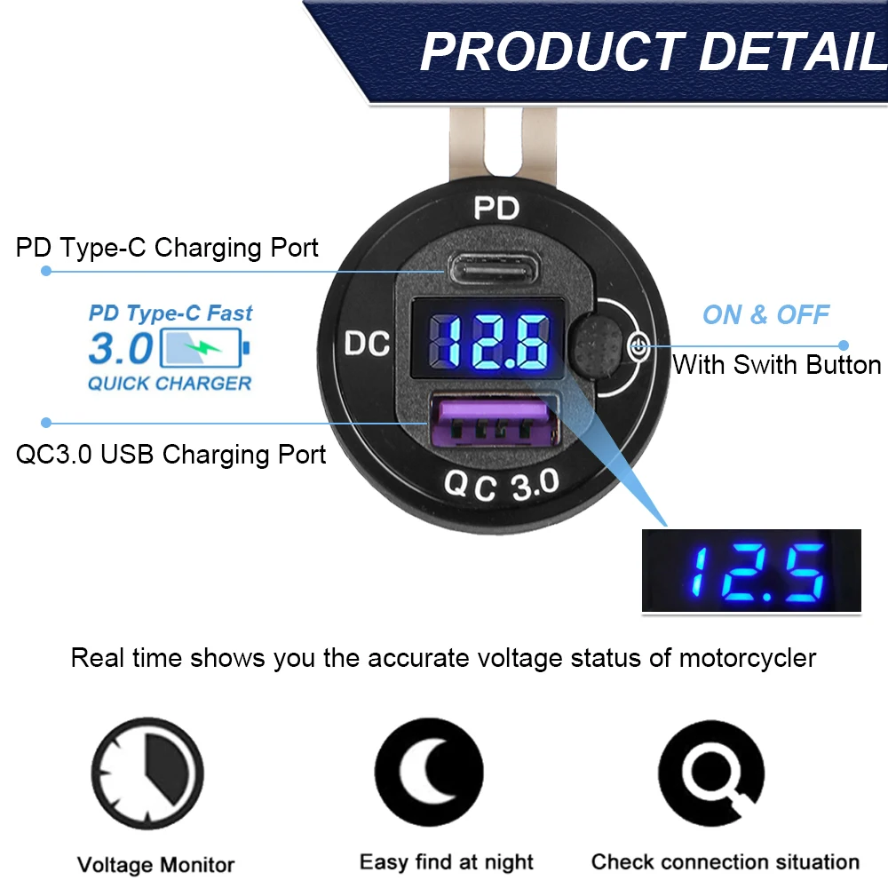 شاحن دراجة نارية مع التبديل QC3.0 شاحن USB PD Type-C اكسسوارات لسيارات BMW R1250GS R1200RT R1200GS F800 GS/GT DIN Hella Plug