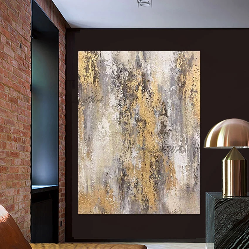 

Золотая фольга, текстурированная художественная картина, новый дизайн, современная абстрактная картина маслом на холсте, акриловая картина без рамы, наружное украшение стены