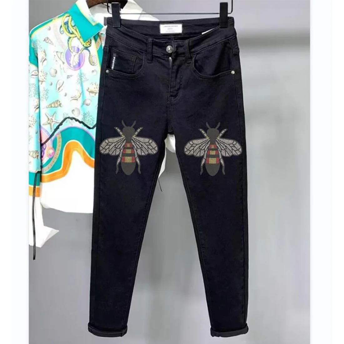 

Men's Rhinestone Fashionable Jeans Luxurious Handsome Male Slim Fit Denim Pants Versatile All Seasons Casual Pants Man Clothing