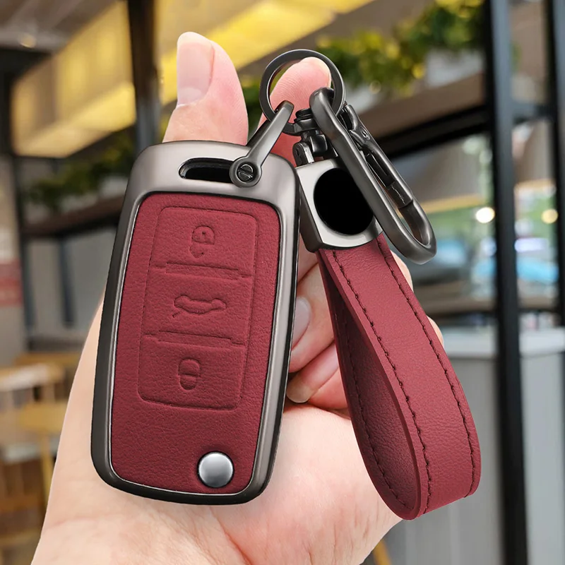 Zinklegierung Leder Autoschlüssel-Hülle für Volkswagen Polo Golf Passat Tiguan Beetle Caddy T5 Up Eos Skoda Octavia Seat Leon Alte