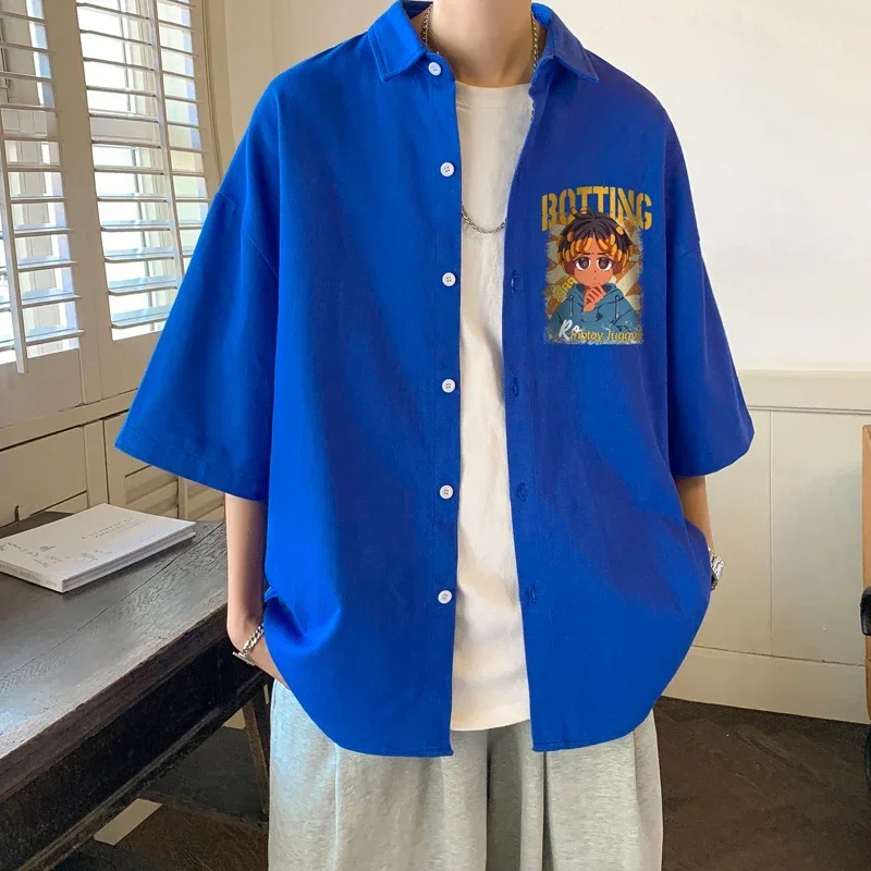 Men's Oversized Shirts Print 5XL Mens Blouse White Oversize Shirt Half Sleeves Summer Casual Wear for Men New Clothing image 5