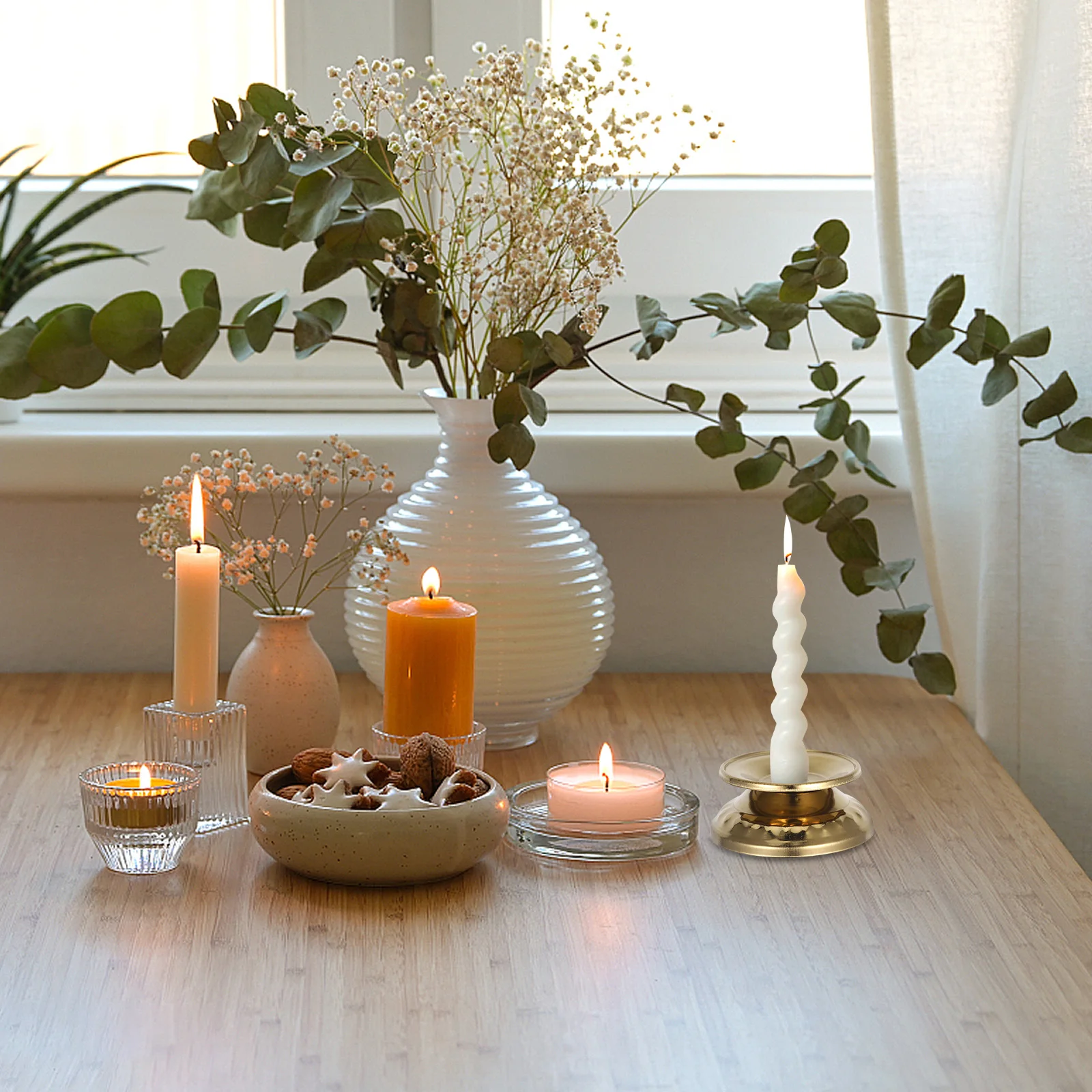 

Retro Stand Vintage Candlestick Holder Stainless Steel Wide Base Metal Decor Bedroom Fireplace Tealight Cup Stand