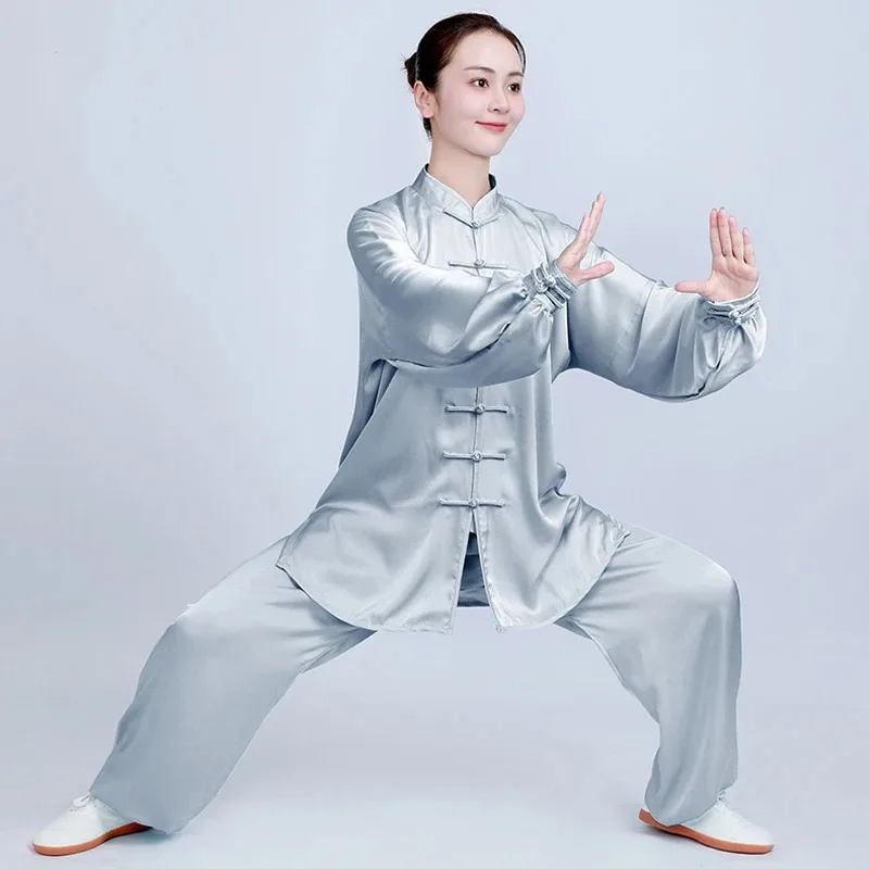 Summer Acetate Ice Silk Taiji Suit Tai Chi Uniform Six Colors Long Sleeved Wushu Exercise Clothing Traditional Chinese Clothing view 2