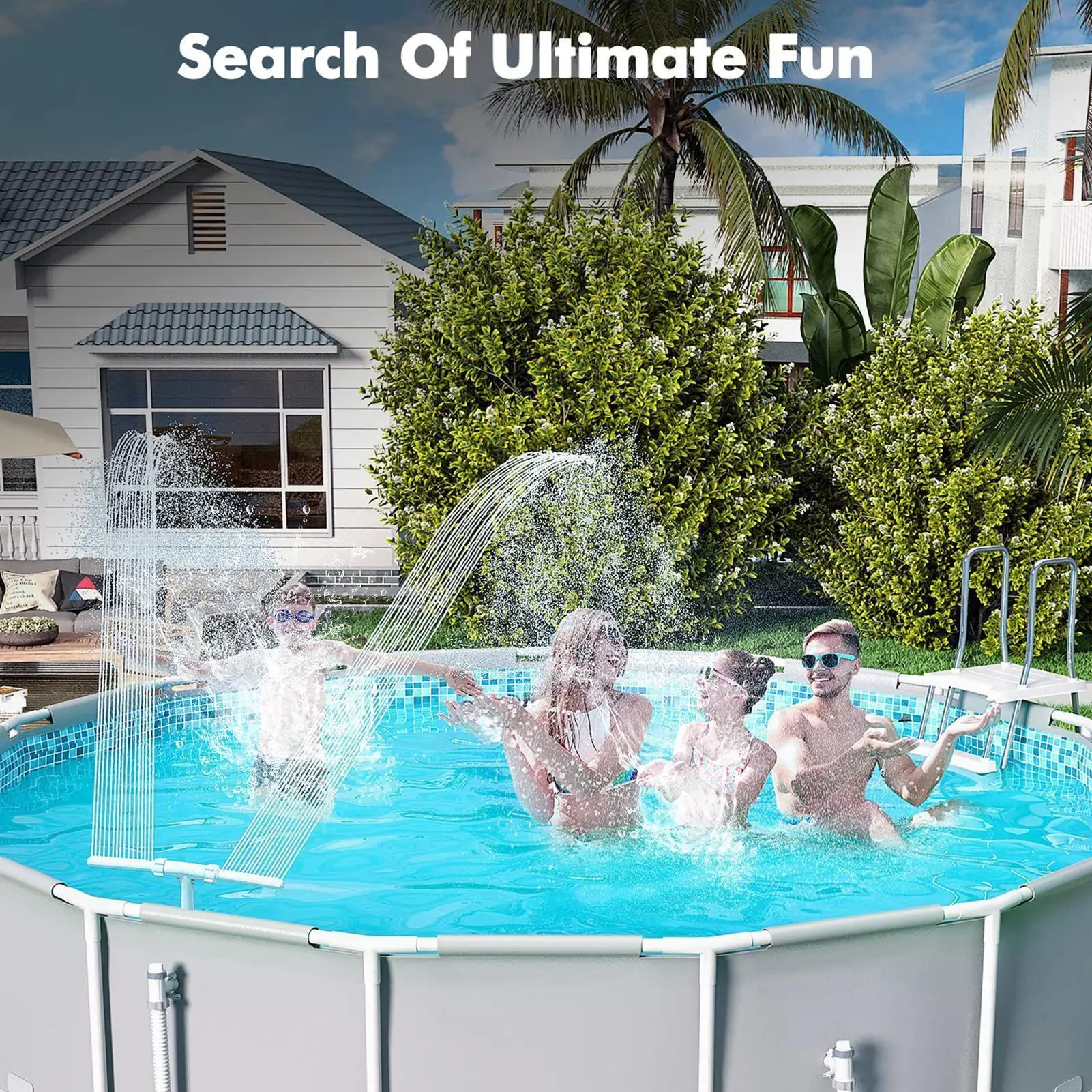 

Inground Pool Fountain Waterfall Double Head Fountain For Pool 360 Degree Adjustable Adapter Pump Cooling Spray Aesthetic For