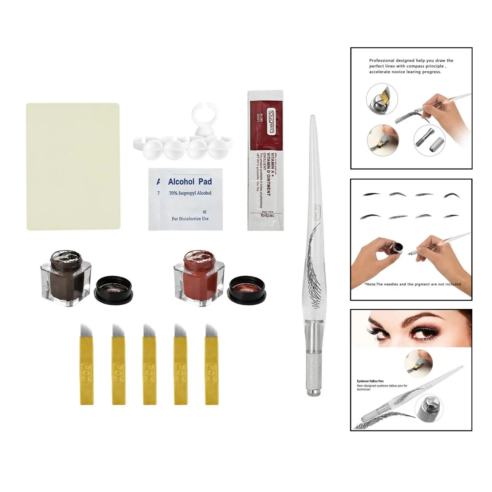 Eyebrow Permanent Kit Needle Pigment Ink Practise Skin Tool Ring Cup