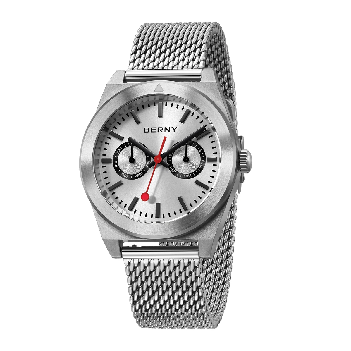 

BERNY Railroad Men Watch Stainless Steel Panda Eyes Dial Simple Casual Wristwatch Fashion Rotating Bezel Swiss Railway Men Watch