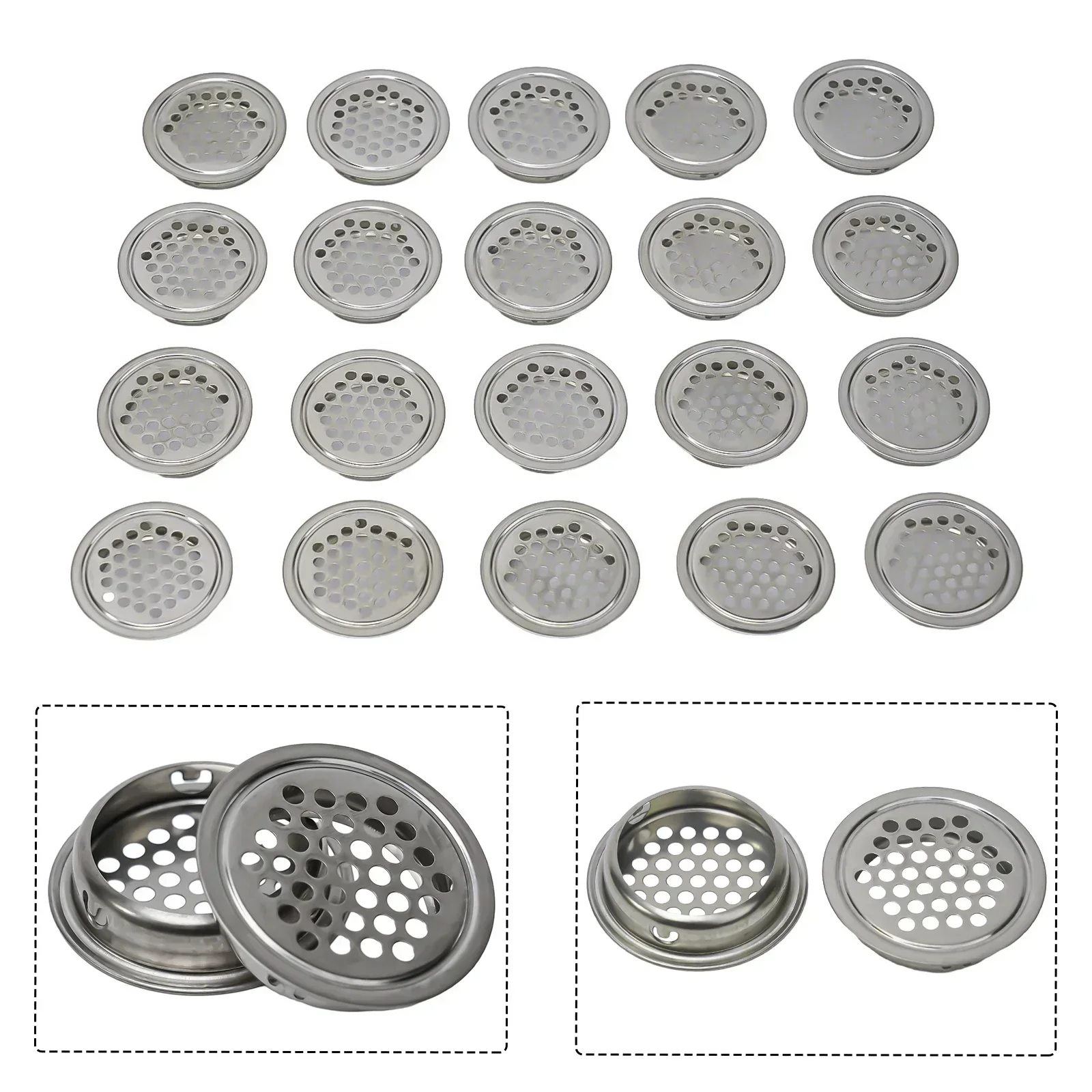 

20pc Stainless Steel Air Vent Grille Shoe Cabinets Wardrobe Metal Ventilation Plug Breathable Air Vent Hole Diffusion Mesh Cover