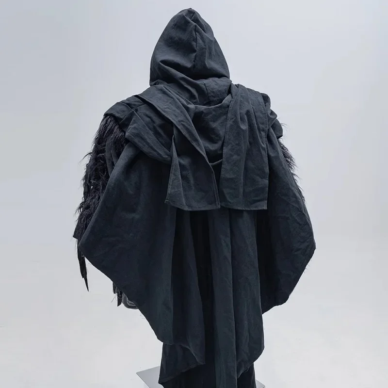 

Плащ TRN черный, уличный, ретро, из хлопка и льна, полностью хлопковый, имитация льняной ткани креп