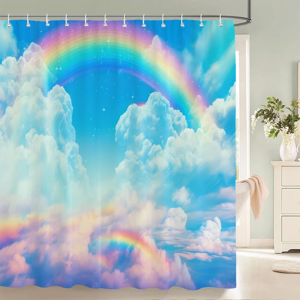 

Акварельные облака, небесные пейзажи, занавески для душа, водонепроницаемые тканевые занавески для ванной комнаты, ванна, чехол для купания с крючками