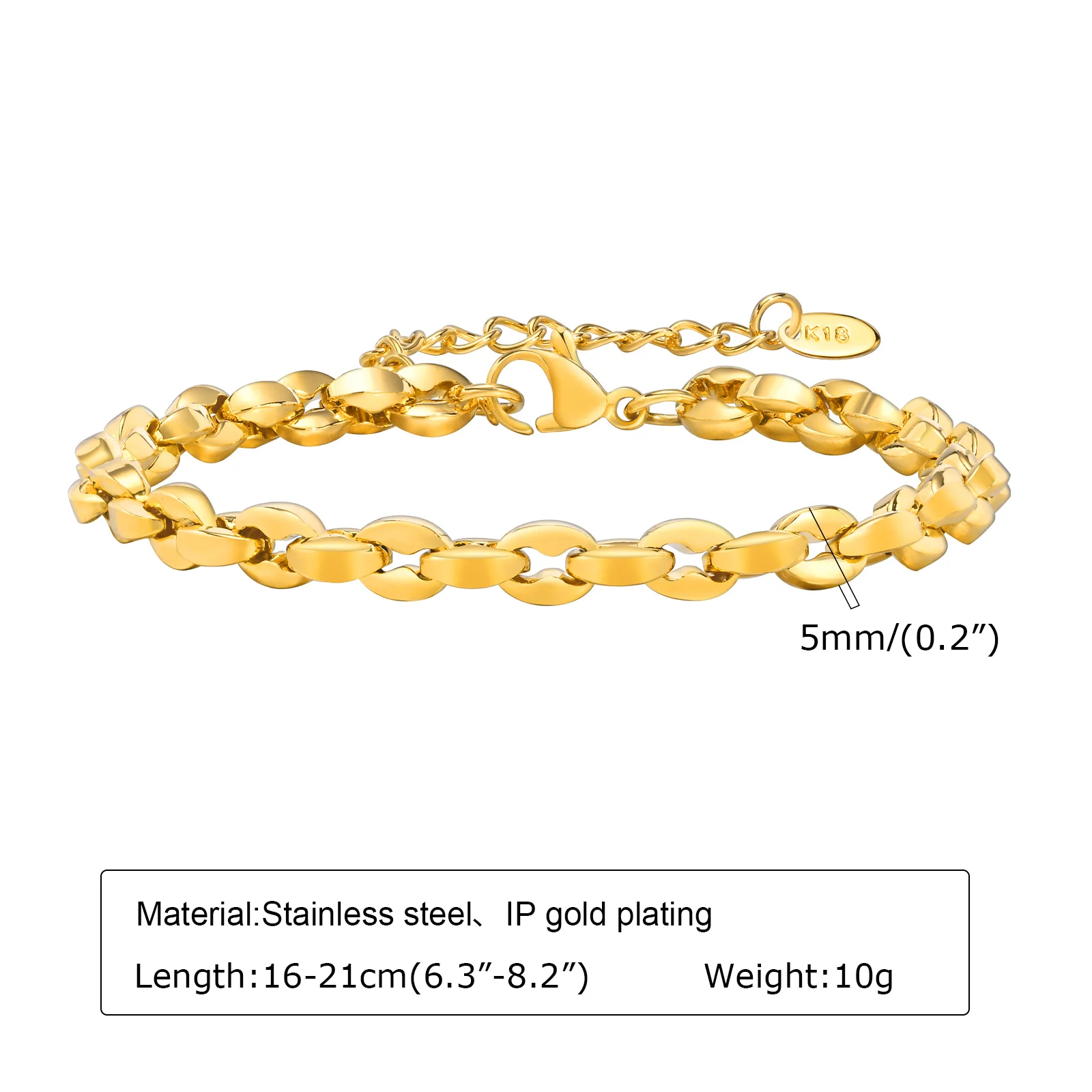 Damen-Büroklammer-Kettenarmband, verstellbares Kettenarmband aus 18 Karat vergoldetem Edelstahl, klobiger, stapelbarer, geschichteter Schmuck
