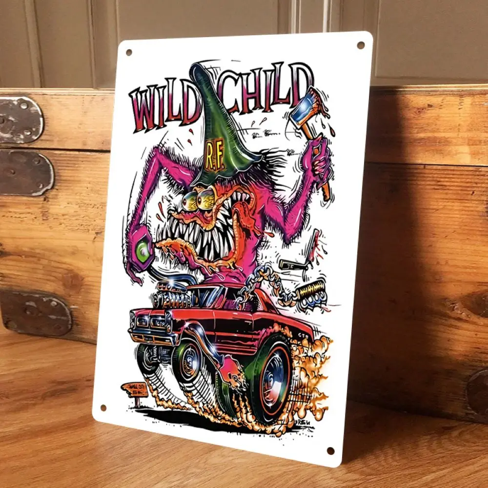 1 قطعة 2D سيارة مسطحة الرجعية الوحش الحديد اللوحة الإبداعية ديكور جدران المنزل المرآب بار متجر شخصية معلقة الديكور الأمريكية #1