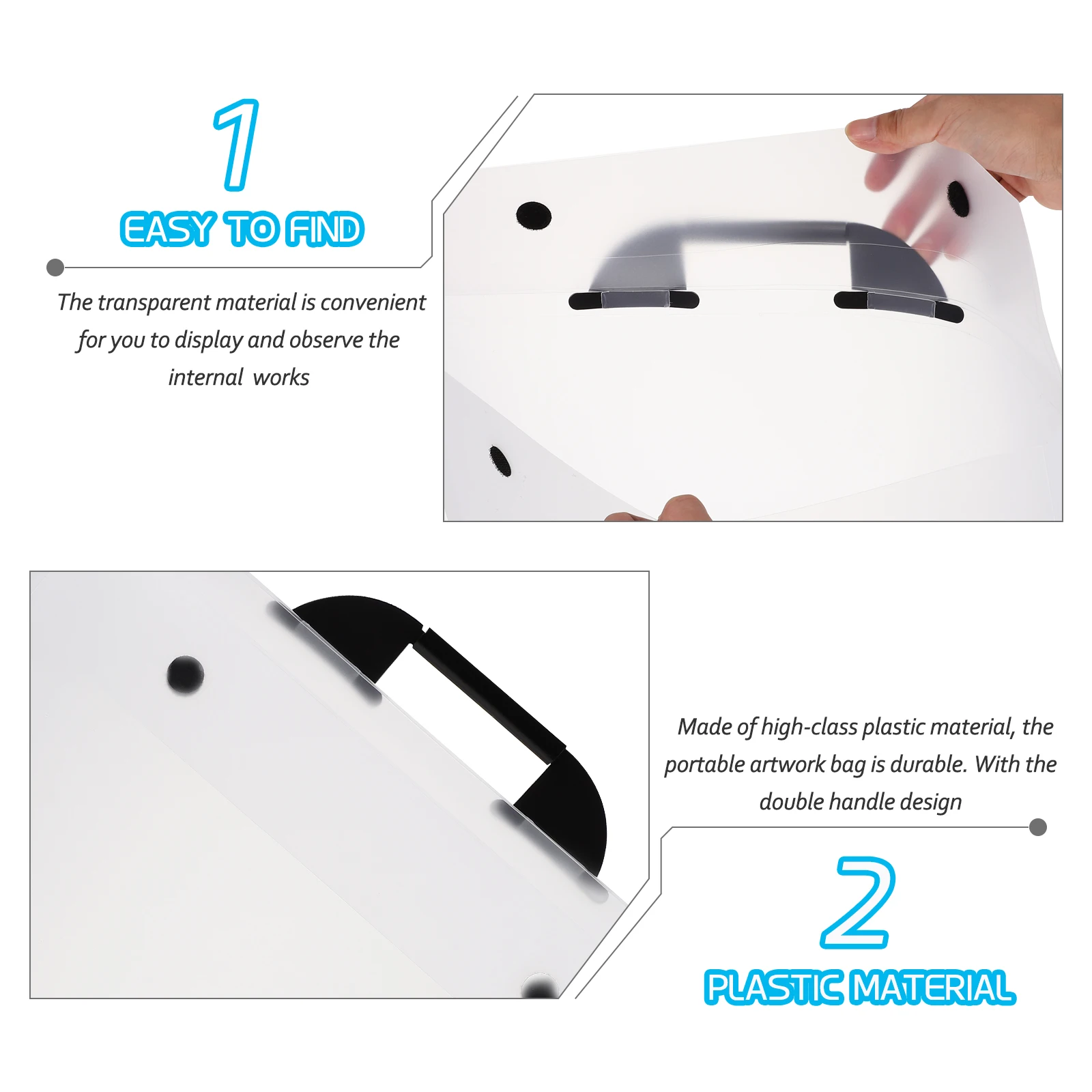 

A3 Art Portfolio Bag Transparent Blue High Quality Materials Waterproof Practical File ganizer Storage Folder for Artworks