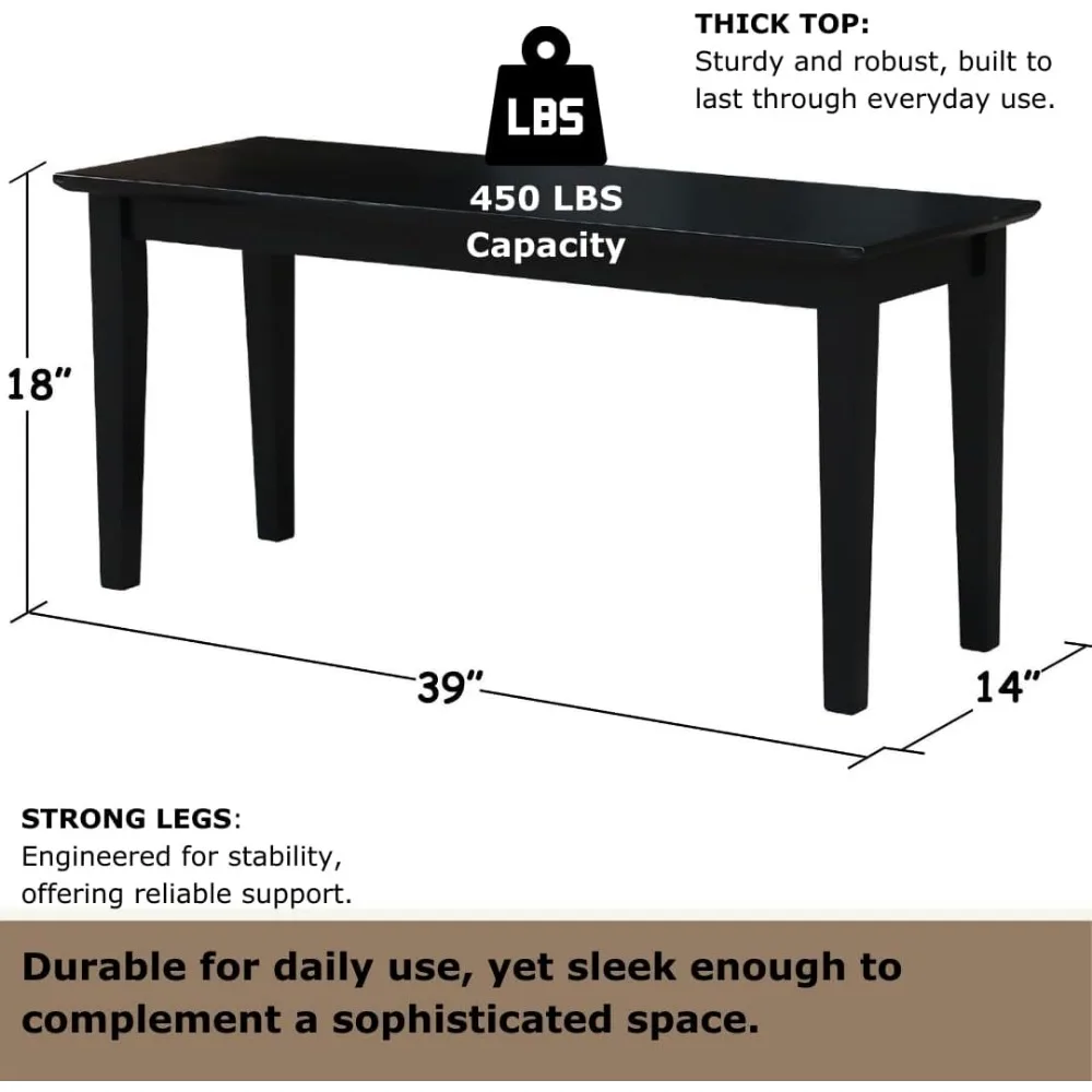 مقعد IC International Concepts من الخشب الصلب للمطبخ وتناول الطعام، قوي وموثوق، سهل التجميع، 39 بوصة