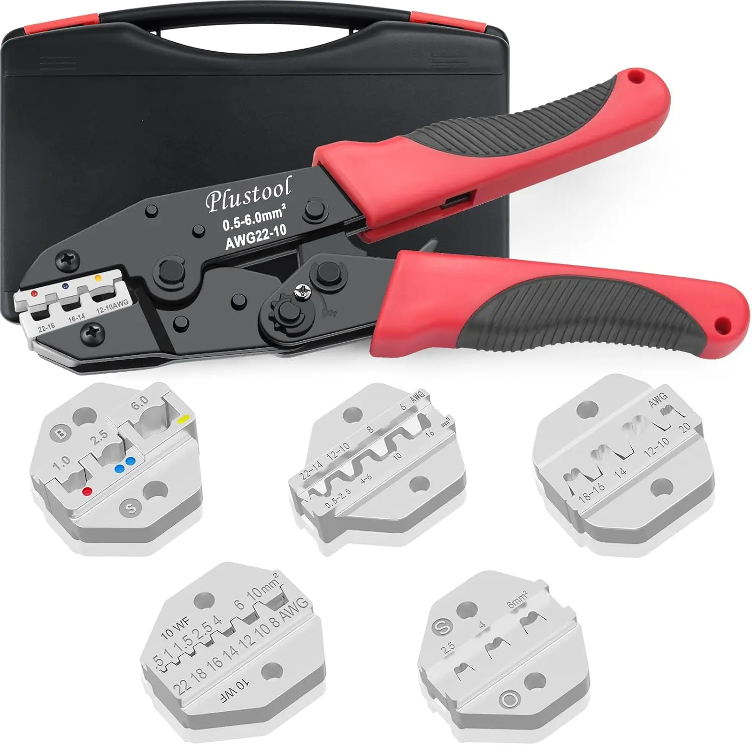 

6PCS Ratcheting Wire Crimper Set for Heat Shrink, Insulated, Non-Insulated Terminals & Solar Connectors