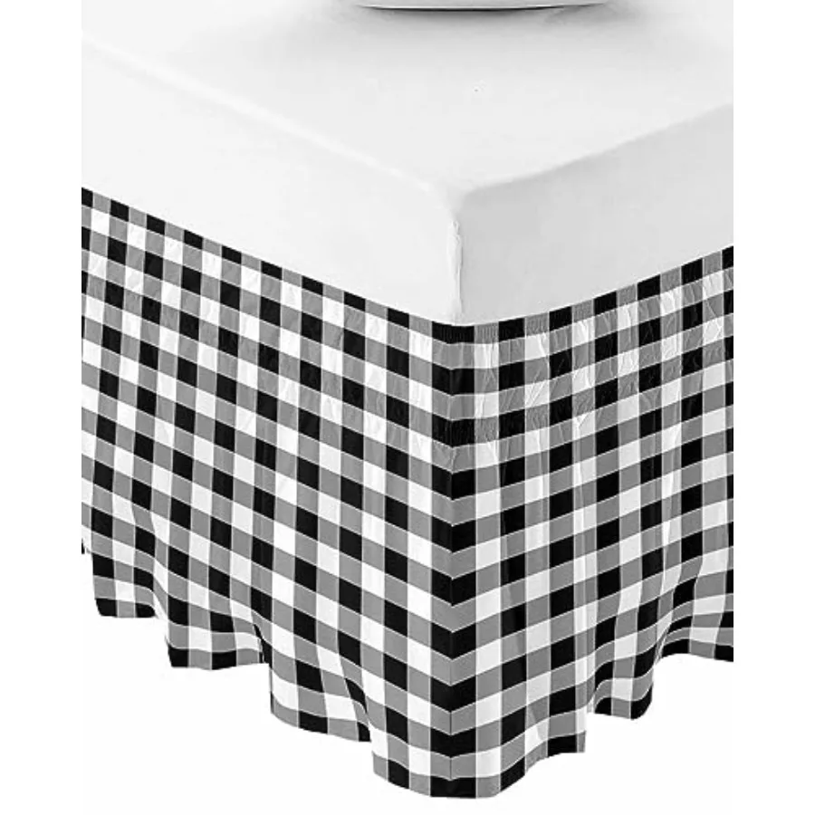 

Farmhouse Checkered Bed Skirt Queen Size 16 Inch Drop Adjustable Elastic Bedskirt Dust Ruffle for Queen Bed Black White Buffalo