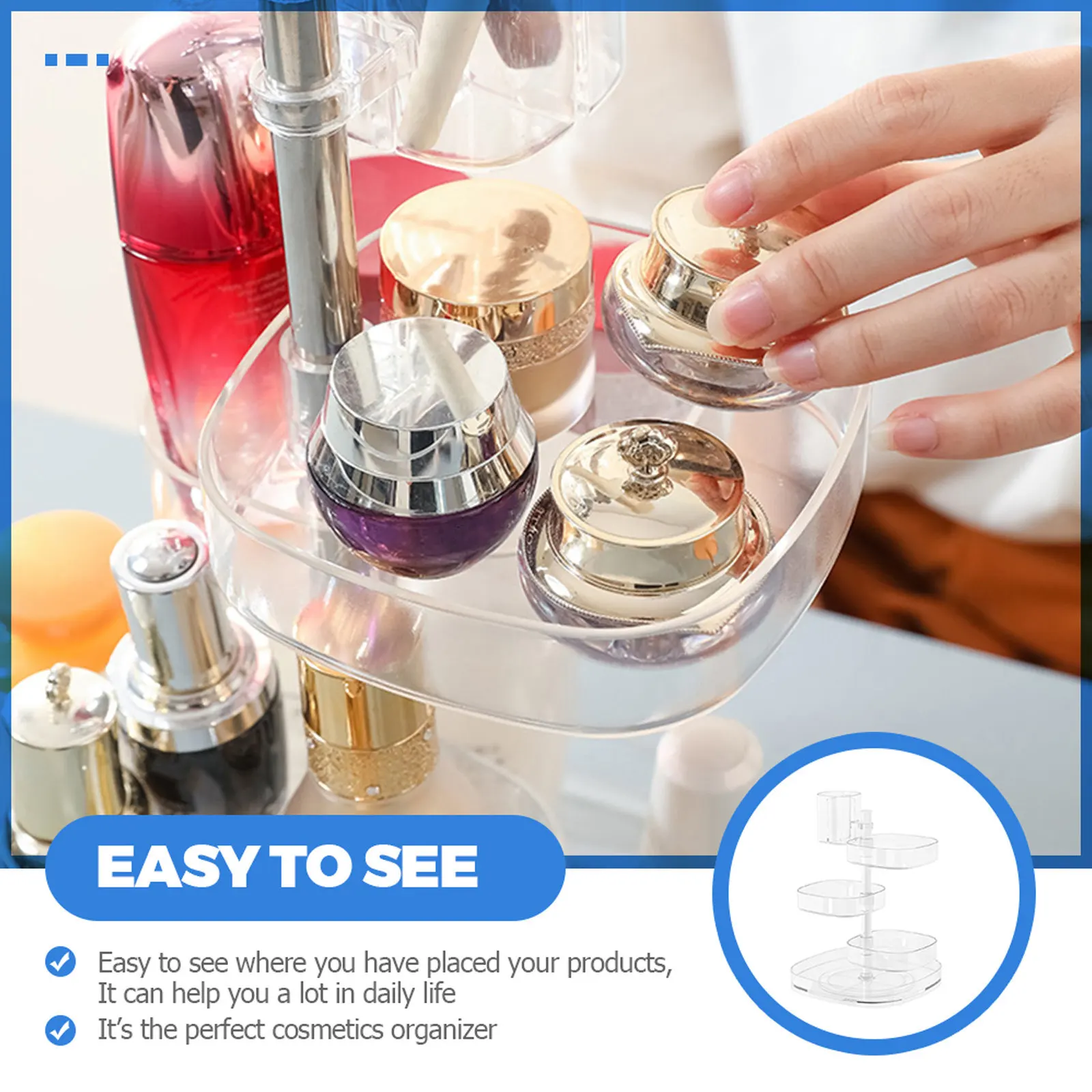 

Rotary Box Transparent 360 Degree Rotating Makeup Organizer for Women Desktop Bathroom Dressing Table Skincare Emulsion
