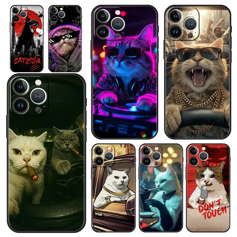 

Phone Case Cover for iPhone 17 16 15 14 13 12 11 Pro Max 17 AIR Plus Shockproof Soft TPU Shell Cartoon Cat Art Fundas Capas Bags