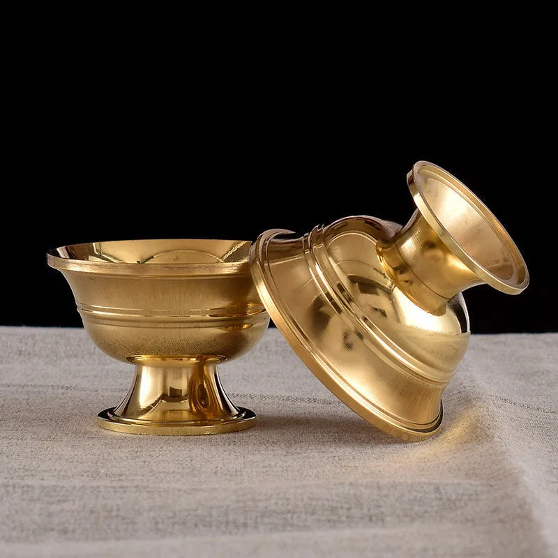 7pcs Brass Tantric Bowl Auspicious Luster Goblet Tibetan Bowl 5.7cm Holy Water Cup Buddhist Home\'s Gift Desktop Decorative