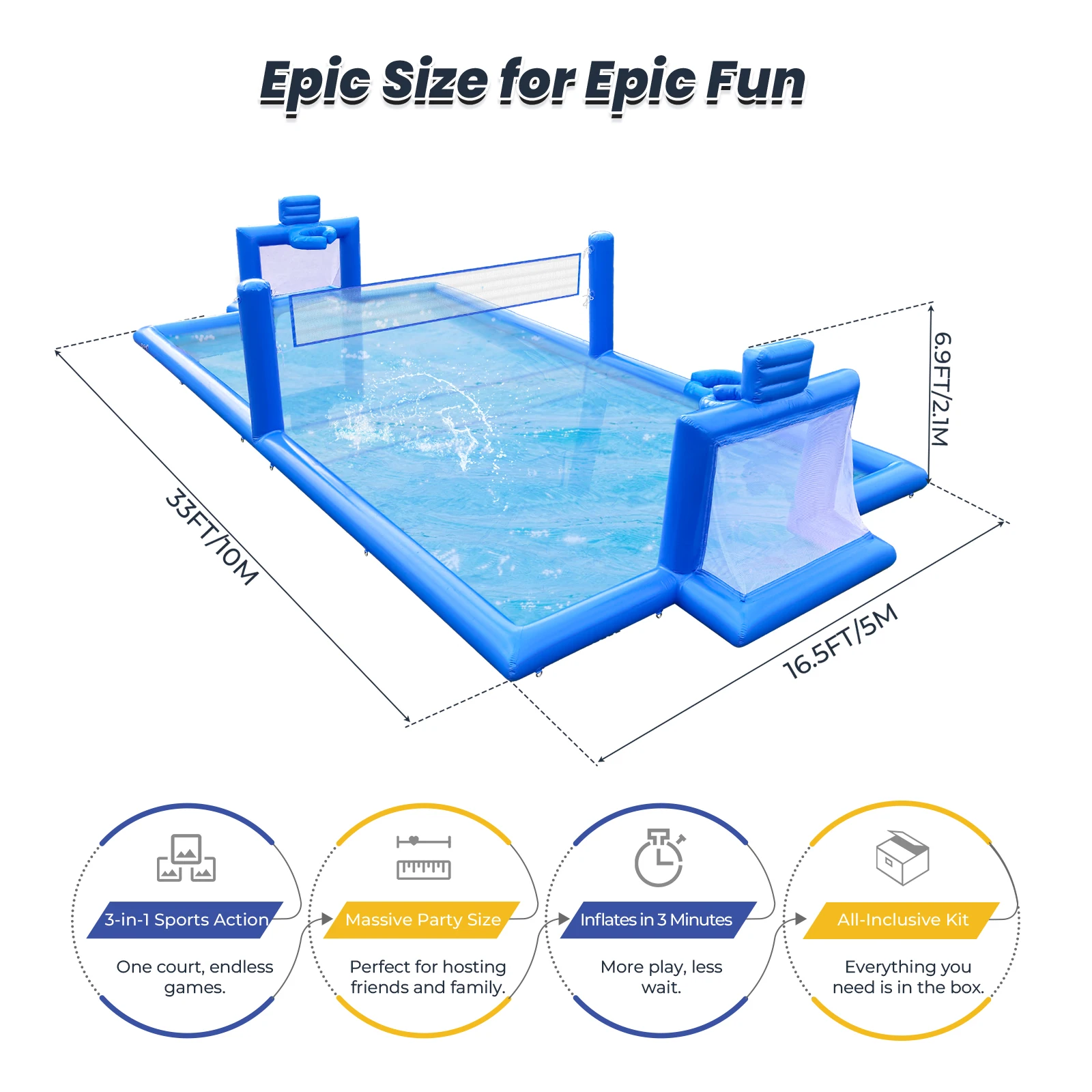 Inflatable Sport Game Blue Inflatable Water Volleyball PVC Net Field Soccer Field Arena Court Inflatable Soccer Court Field