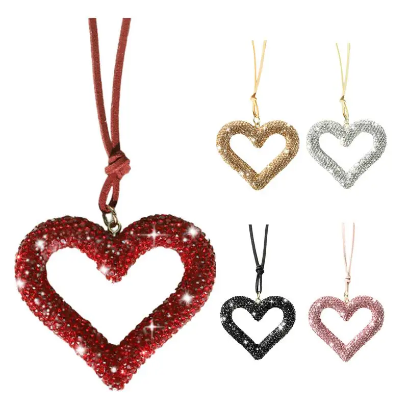 

Heart Car Ornament Auto Rearview Mirror Pendants Bling Car Interior Decoration hanging Car ornament creative Alloy car charm