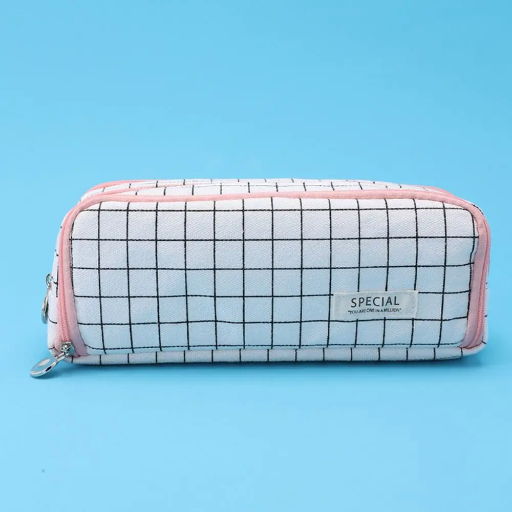 Canvas Material Pencil Pouch 4 Compartments Zipper Closure Pen Case Multi-Function Large Capacity Stationery Holder Bag