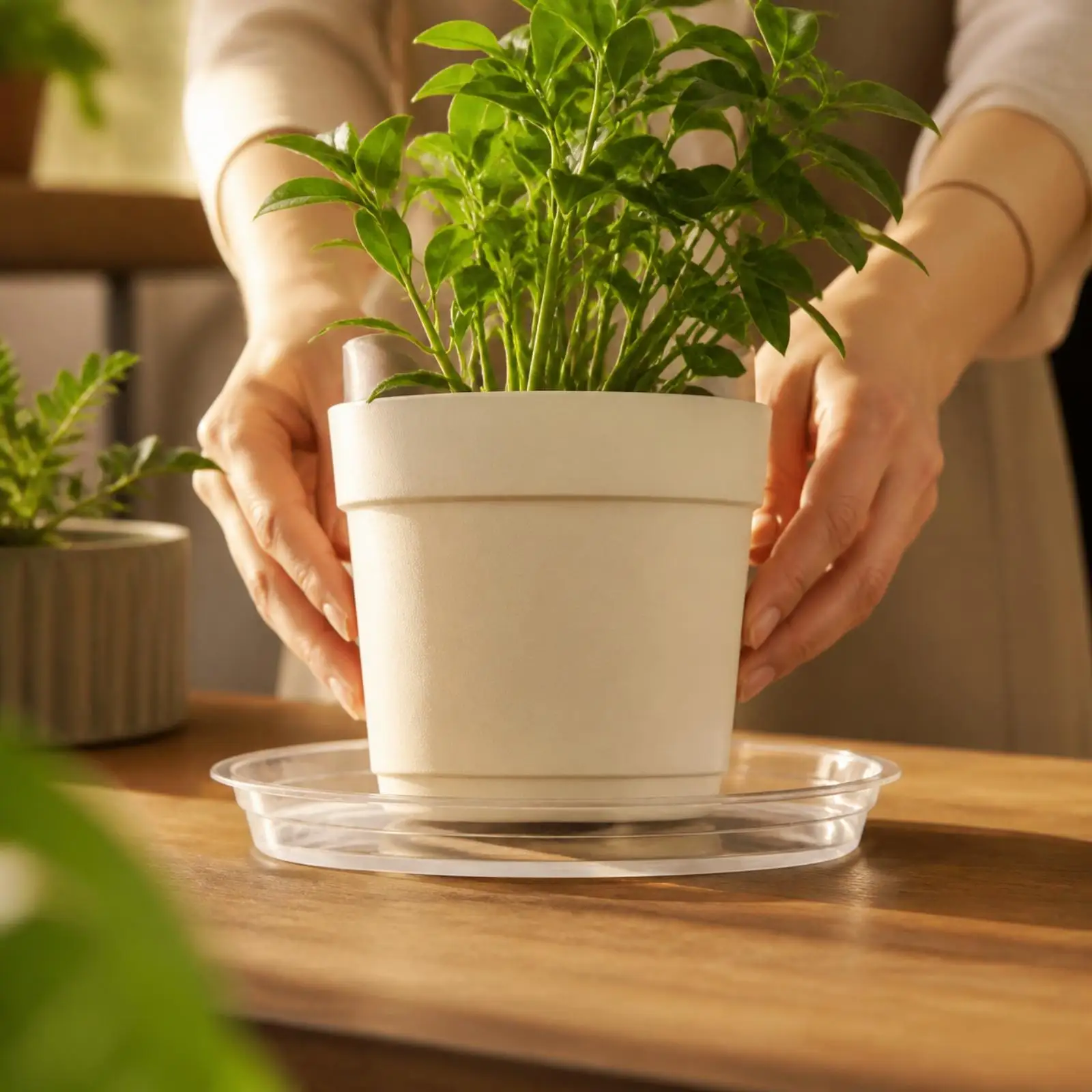 Clear Plant Saucer Tray for Indoor Pots PET Plastic Round Drip Tray Water Catcher for Flower Pots