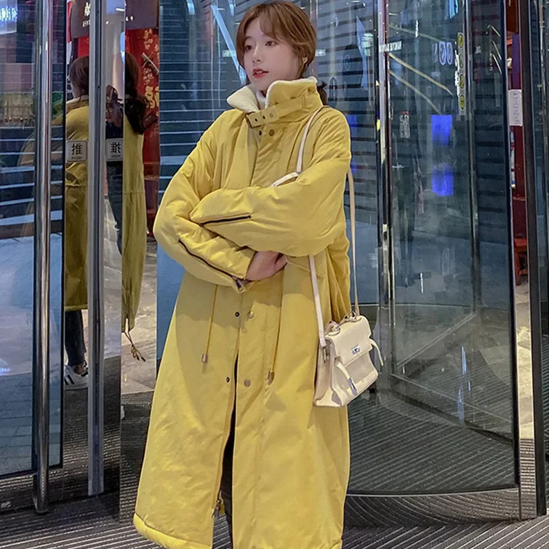 2025 New Korean Loose Fashion Winter Padded Female Thickened Down Cotton Parkas Jacket Women's Mid-length Over The Knee